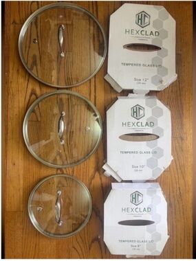 HexClad Tempered Glass Lids (Set of 3) - Clear Glass with Silver Handles